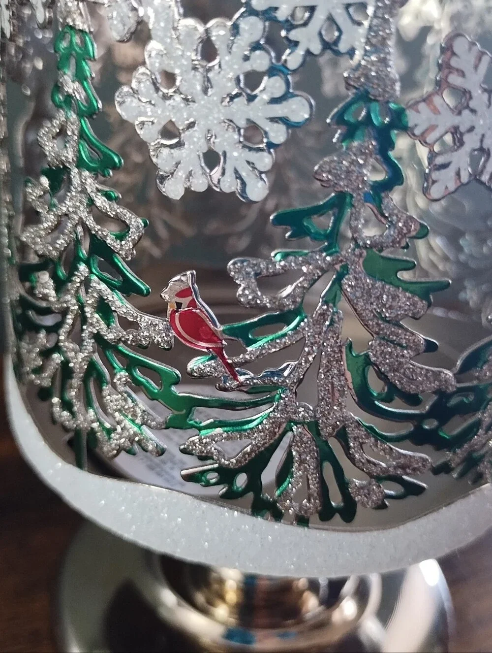 Bath & Body Works Winter Scene Pedestal Candle Holder Snowmen Christmas Glitter - Picture 7 of 7